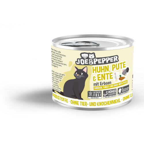 Katzenfutter getreidefrei Huhn, Pute & Ente mit Erbsen - Joe & Pepper 6 x 200 g
