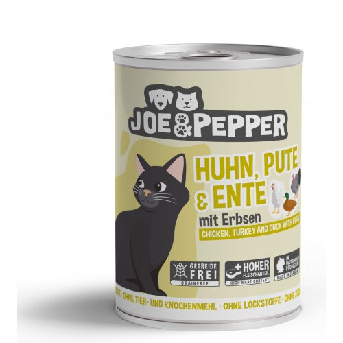 Katzenfutter getreidefrei Huhn, Pute & Ente mit Erbsen - Joe & Pepper 6 x 400 g