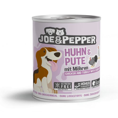 Hundefutter getreidefrei Huhn, Pute, Möhren - Joe & Pepper 6 x 800 g