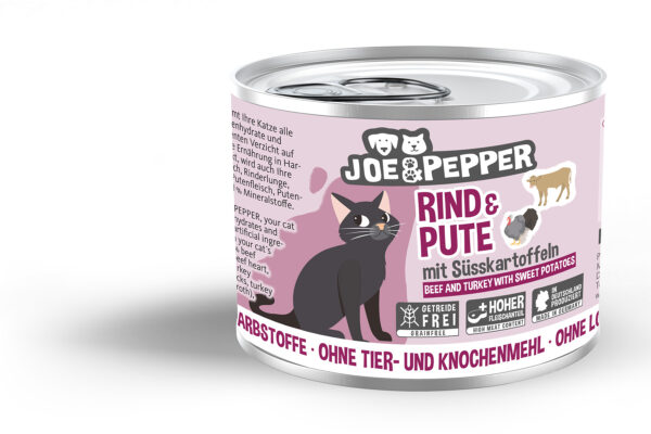 Katzenfutter getreidefrei Rind, Pute, Süßkartoffeln - Joe & Pepper